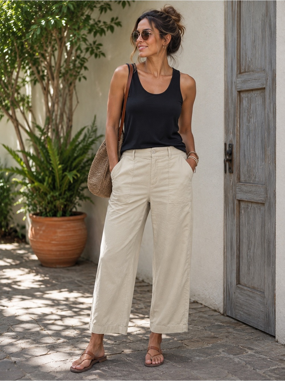 NYDJ Wide-Leg High-Rise linen Pants